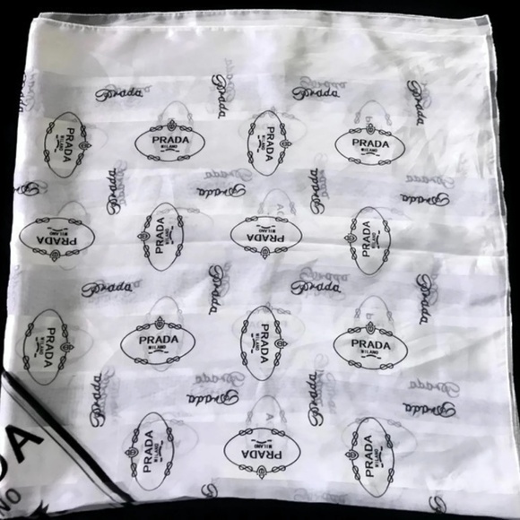 Prada Silk Scarf White Black 